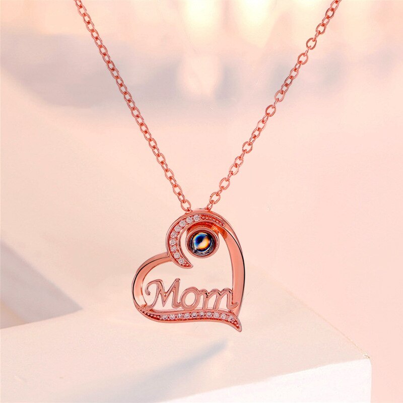 USA May Mother's Day Mom Stainless Steel Letter Pendant Necklace I Love You Necklace Love Memory Projection Pendant Jewelry Gift