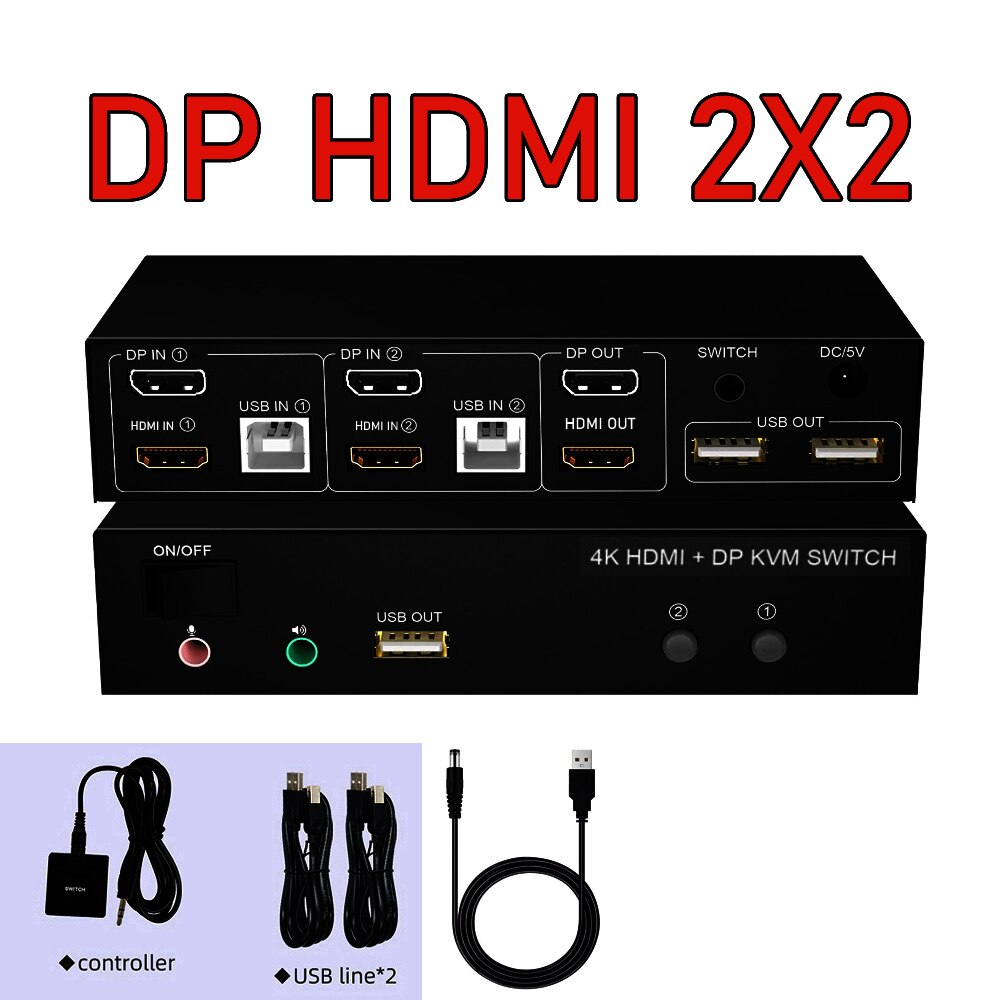 Dual Monitor 4X2 Displayport HDMI KVM Switch 4K 60Hz Extended Display 2X2 DP USB KVM Switcher 2/4 PCs computers Keyboard Mouse