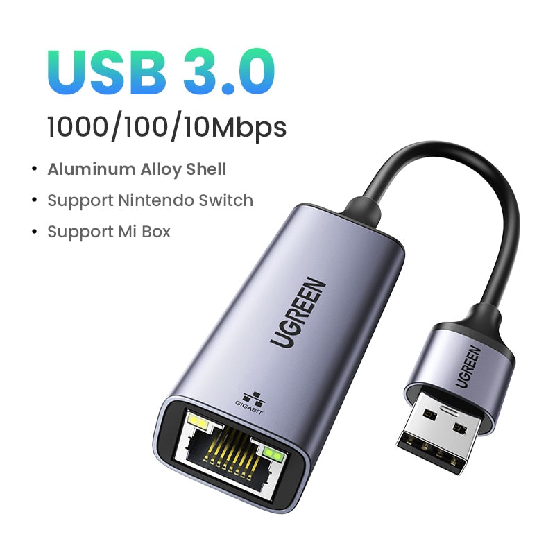 UGREEN USB Ethernet Adapter USB3.0 1000Mbps USB RJ45 Network Card for Laptop Xiaomi Mi Box S Nintendo Switch PC Internet USB Lan