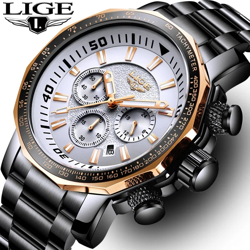 Mens Watch LIGE Clock Fashion Luxury Brand Business Quartz Watch Men Chronograph Sport Waterproof Big Dial Male Military Watches