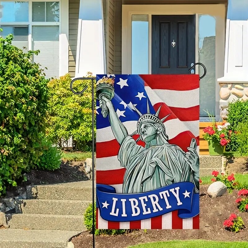 1pc Artofy Statue of Liberty Small Decorative Garden Flag, Stars Stripes America USA Memorial Day Yard Outside