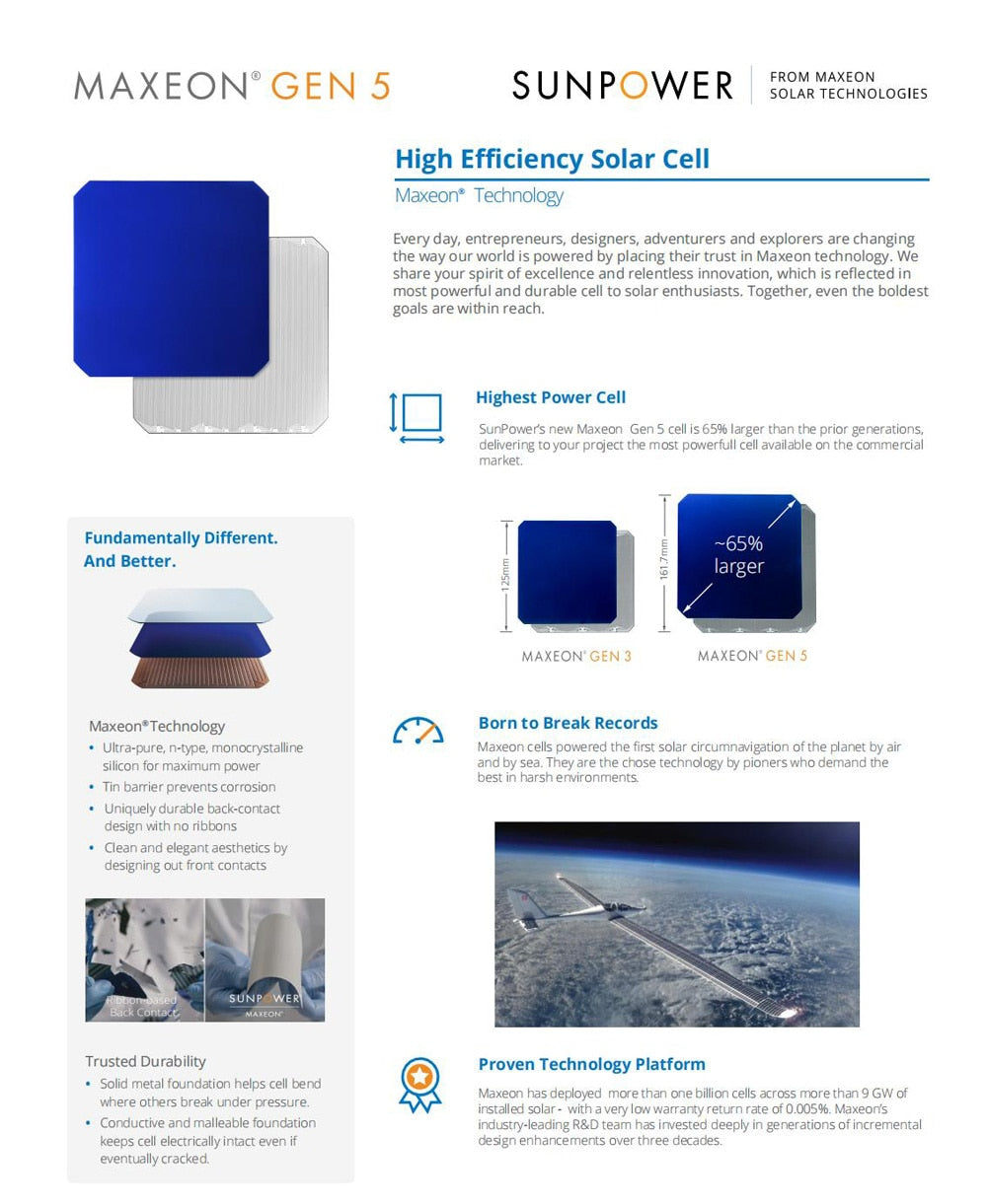 Flexible solar cells Maxeon GEN 5 high efficiency 23.2% 6W Sunpower 161mm for diy flexible solar panel