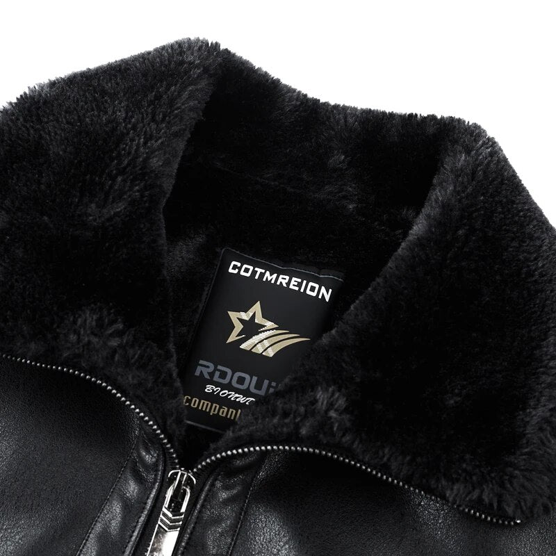 Autumn And Winter Men's High End Natural Leather Coat Lamb Fur Collar Middle Aged And Youth Jacket Business Casual Wear