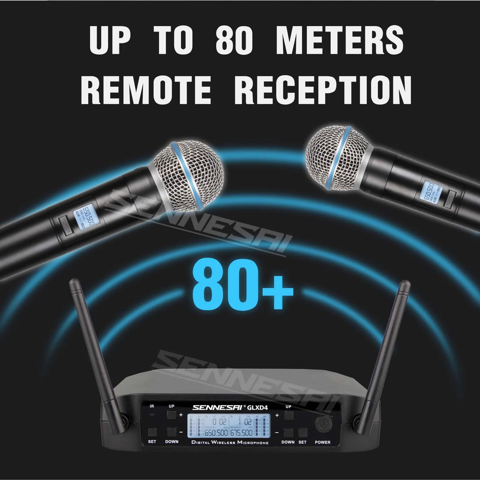 جودة عالية! ميكروفون لاسلكي مزدوج احترافي GLXD4 بنظام 600-699 ميجا هرتز، أداء مسرحي UHF ديناميكي 2 قناة محمول باليد