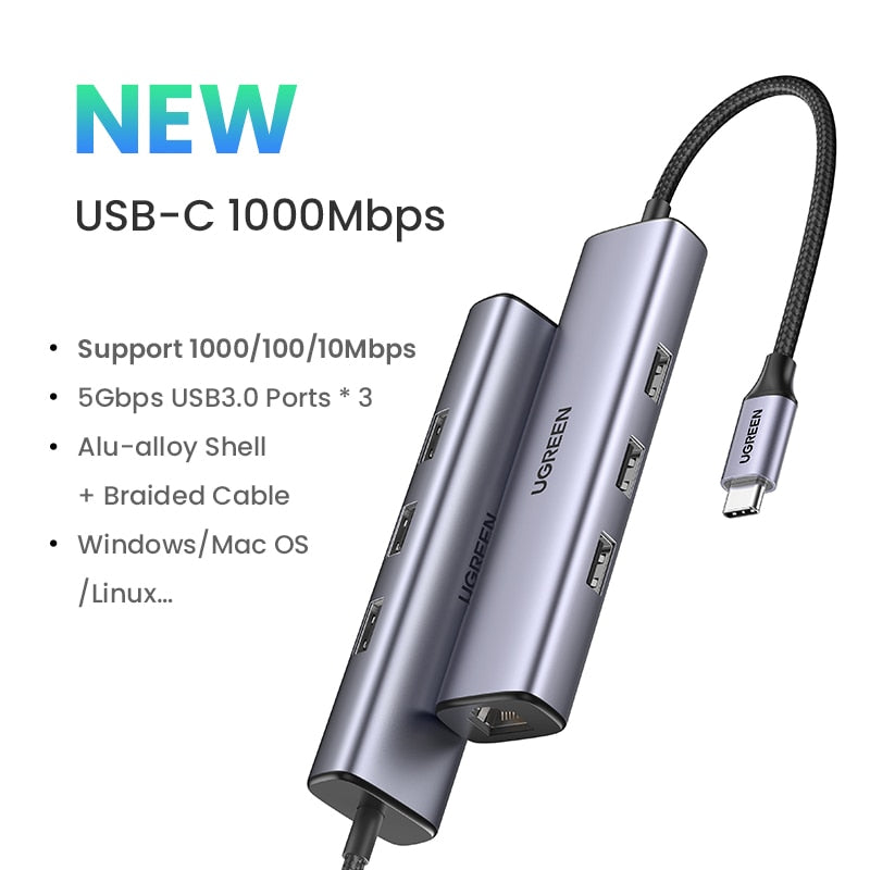 UGREEN USB C Ethernet HUB USB3.0 1000Mbps Gigabit Network Card for Laptop PC Nintendo Switch USB Ethernet Adapter USB to RJ45