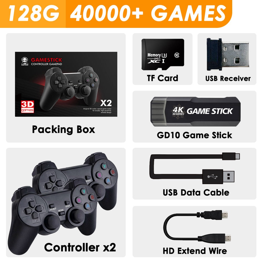 GD10 Retro TV Game Console 4K 60fps HD HDMI Output Ultra Low الكمون TV Game Stick 2.4G مقابض مزدوجة وحدة تحكم الألعاب المنزلية المحمولة