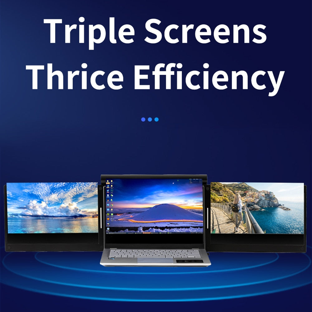 Portable Triple Monitor 13.3 ” Laptop Screen External Dual Screen Extender with Type-C and DC Power Jack for Windows PC Laptop