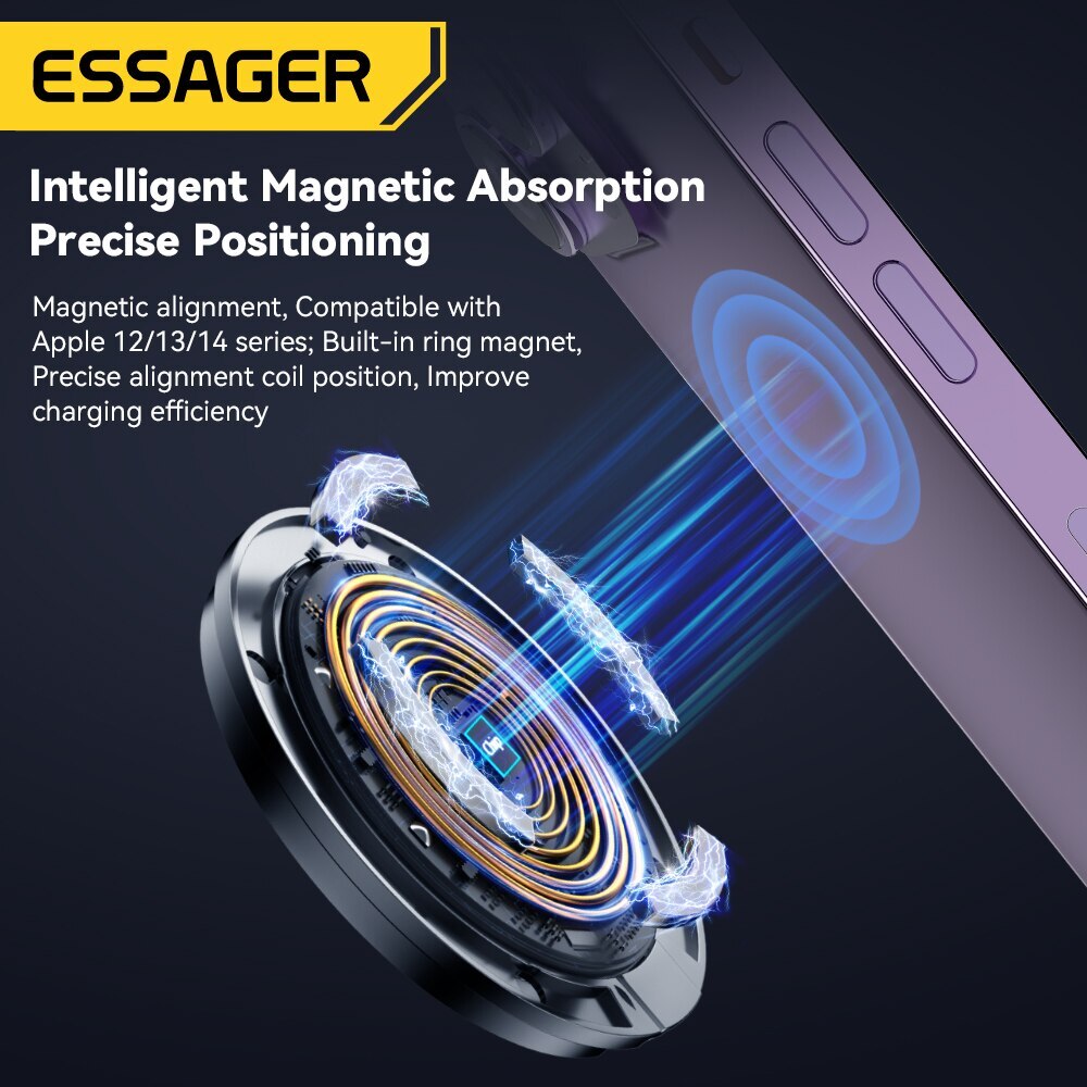 Essager 15 واط شاحن لاسلكي Qi مغناطيسي شحن سريع لهاتف iPhone 14 13 12 Pro Max PD شحن سريع لمحول لوحة Xiaomi