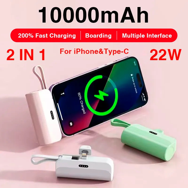 10000mAh Mini Portable Power Bank External Battery Plug Play Power Bank Type C Fast Effective Charger For iPhone Samsung Huawei