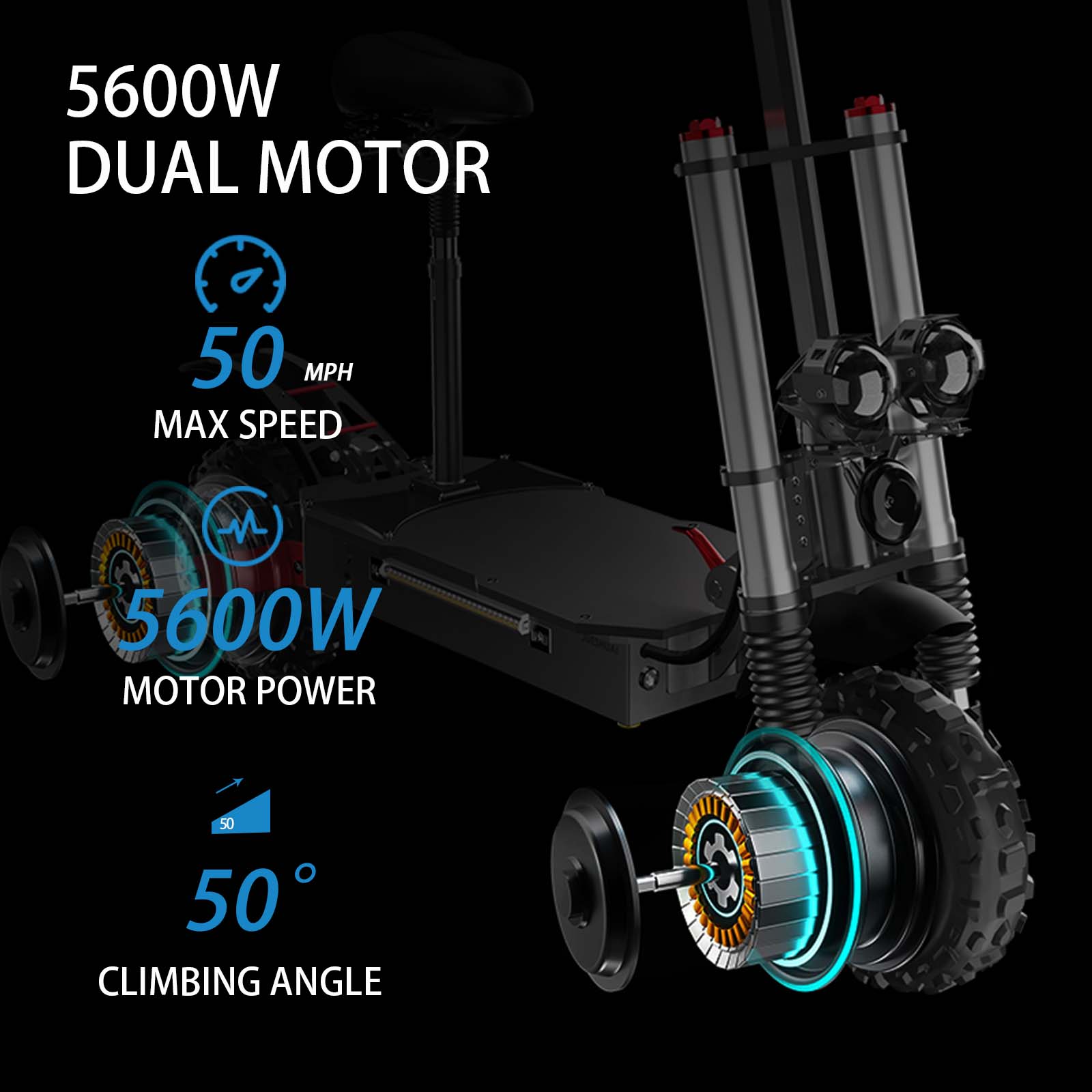 Jueshuai X60 سكوتر كهربائي 85 كم/ساعة سرعة سريعة للبالغين 60 فولت 5600 واط محرك مزدوج قوي 100 كجم طويلة المدى الحمولة 200 كجم