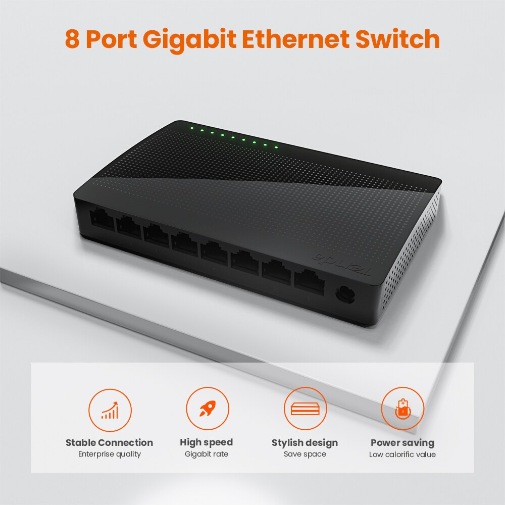 Tenda جيجابت التبديل إيثرنت 5/8 ميناء 1000Mbps 10xFast التبديل RJ45 Hub إيثرنت محول الشبكة SOHO سطح المكتب الذكية واي فاي الجلاد