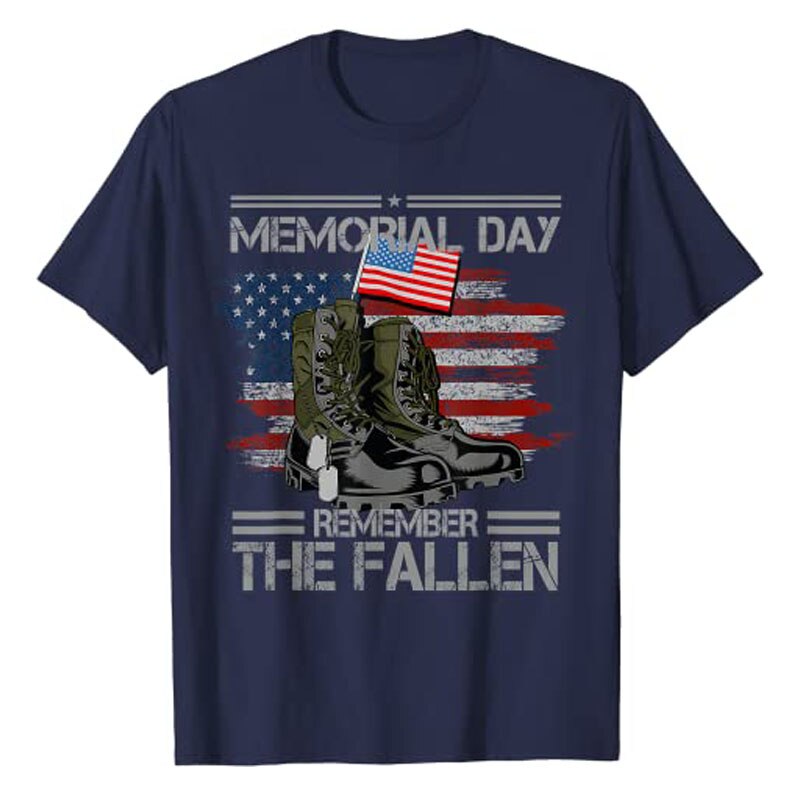 Memorial Day Remember The Fallen Veteran Military Vintage T-Shirt Men's Fashion Usa American Proud Tee 4th of July Patriotic Top