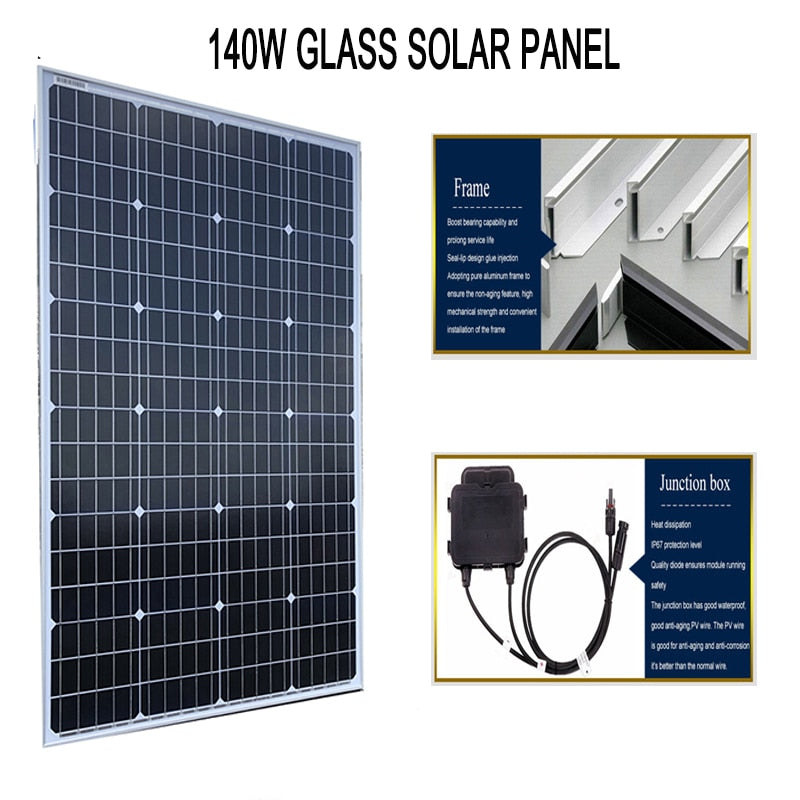 Monocrystalline Glass Solar Panel 120W 240W 360W 36pcs Solar Cell 125mm*125mm Solar Home System 12V 24V battery charging