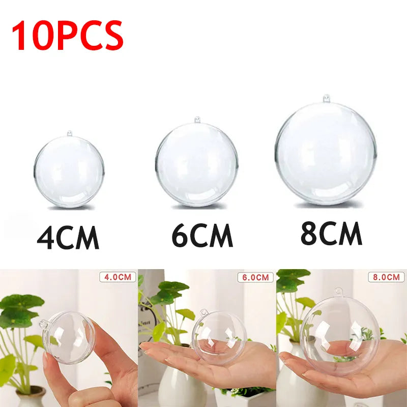 10Pc Christmas Transparent Ball Plastic Christmas Trees Open Ball Box Bauble Ornament Wedding Gift Present Party Home Decoration