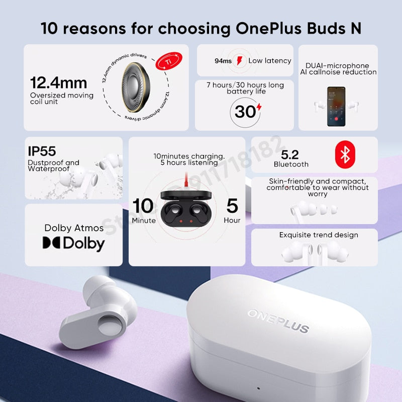 Oneplus Buds N TWS سماعة بلوتوث 5.2 AI دعوة إلغاء الضوضاء سماعات رأس لاسلكية IP55 سماعات أذن لـ Oneplus 10 Pro 10T