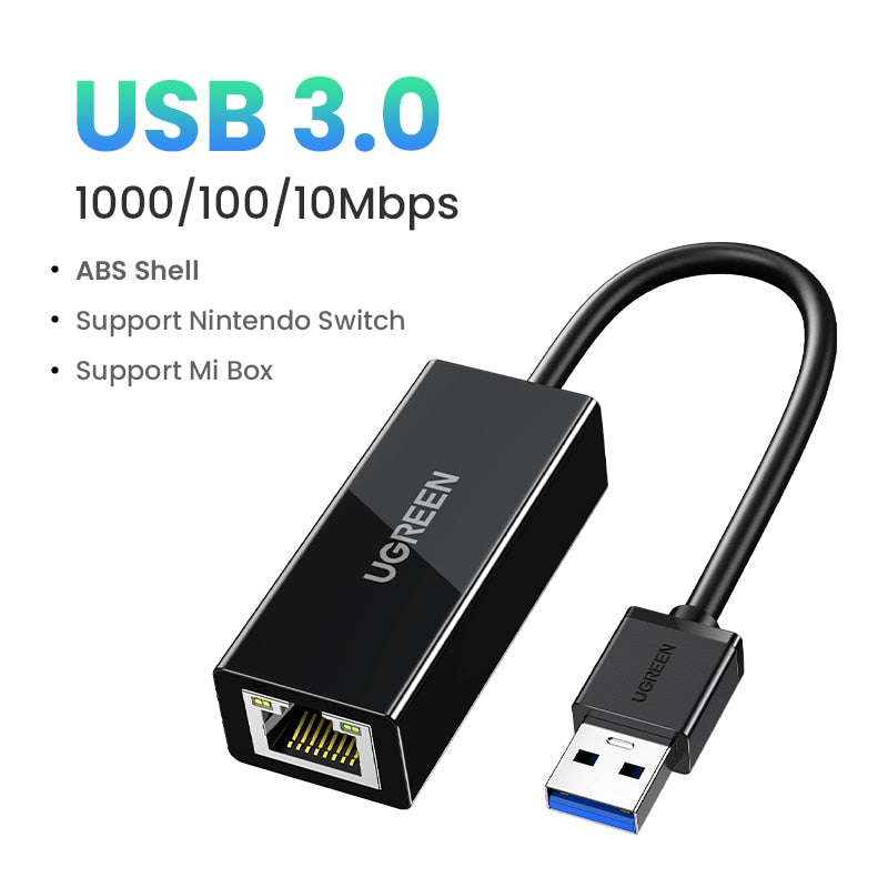 UGREEN USB Ethernet Adapter 1000/100Mbps USB3.0/2.0 to RJ45 Lan for Laptop PC Windows Xiaomi Mi Box Nintendo Switch Network Card