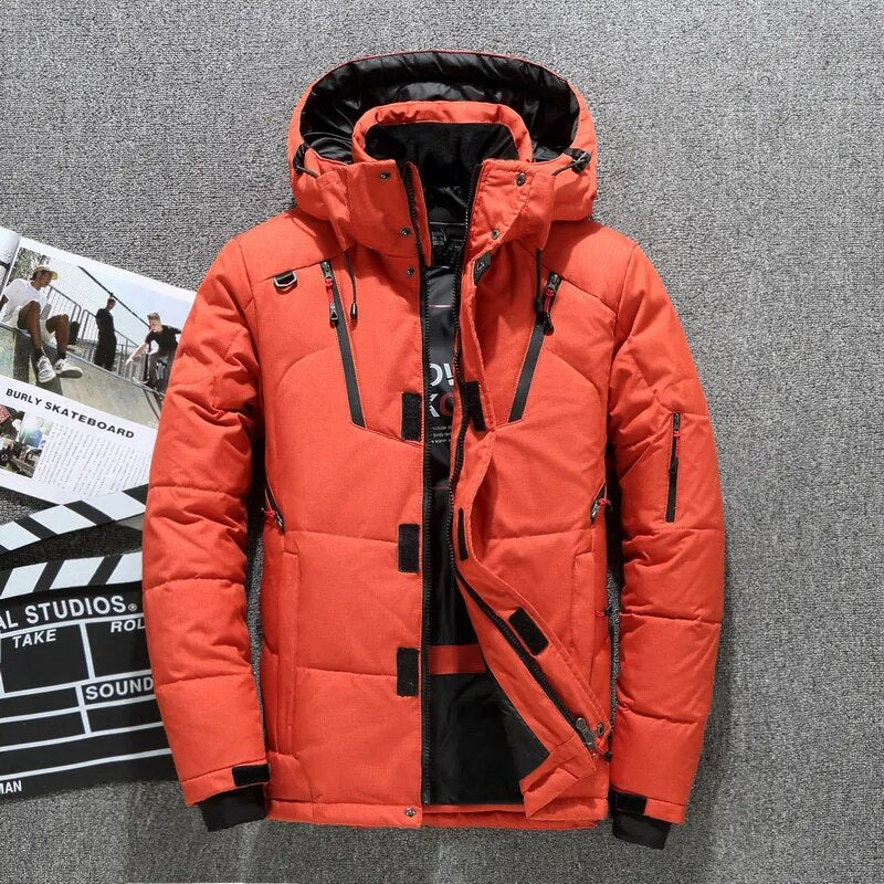 Mens White Duck Down Jacket Warm Hooded Thick Puffer Jacket