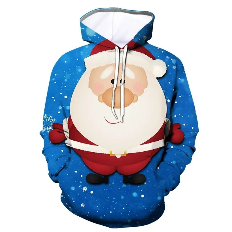 2024 Christmas tree Xmas Santa Snowman Claus Hoodie Men Autumn Winter 3D Print Pullover Sweatshirt