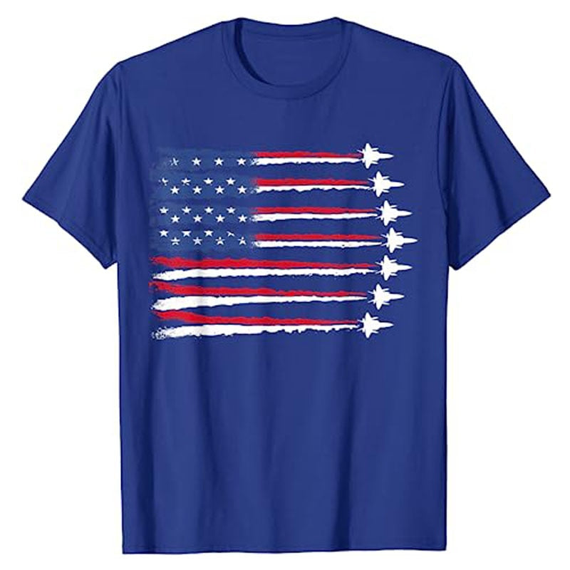 Patriotic Red White Blue US Flag Fighter Jets 4th of July T-Shirt American USA Proud Graphic Tee Memorial Veteran's Day Apparel