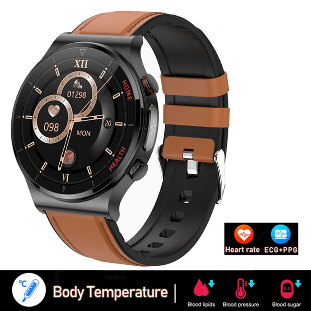 غير مؤلم غير الغازية السكر في الدم ساعة ذكية الرجال ECG PPG العلاج بالليزر الصحة ضغط الدم الرياضة Smartwatch غلوكوميترواتش