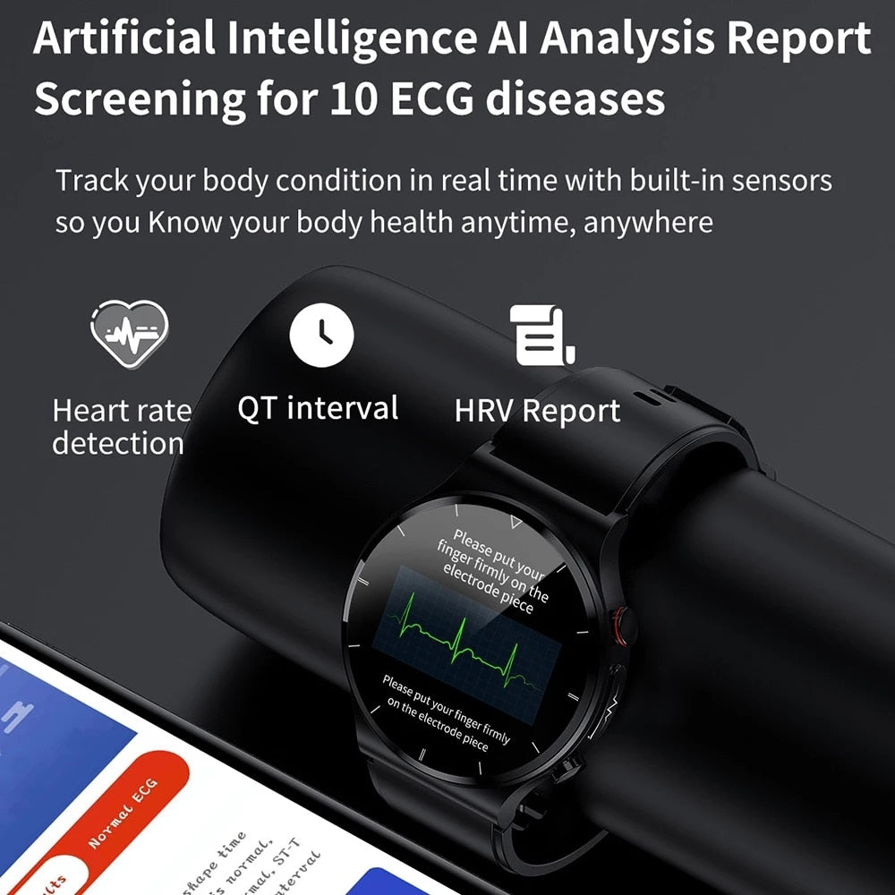 غير مؤلم غير الغازية السكر في الدم ساعة ذكية الرجال ECG PPG العلاج بالليزر الصحة ضغط الدم الرياضة Smartwatch غلوكوميترواتش