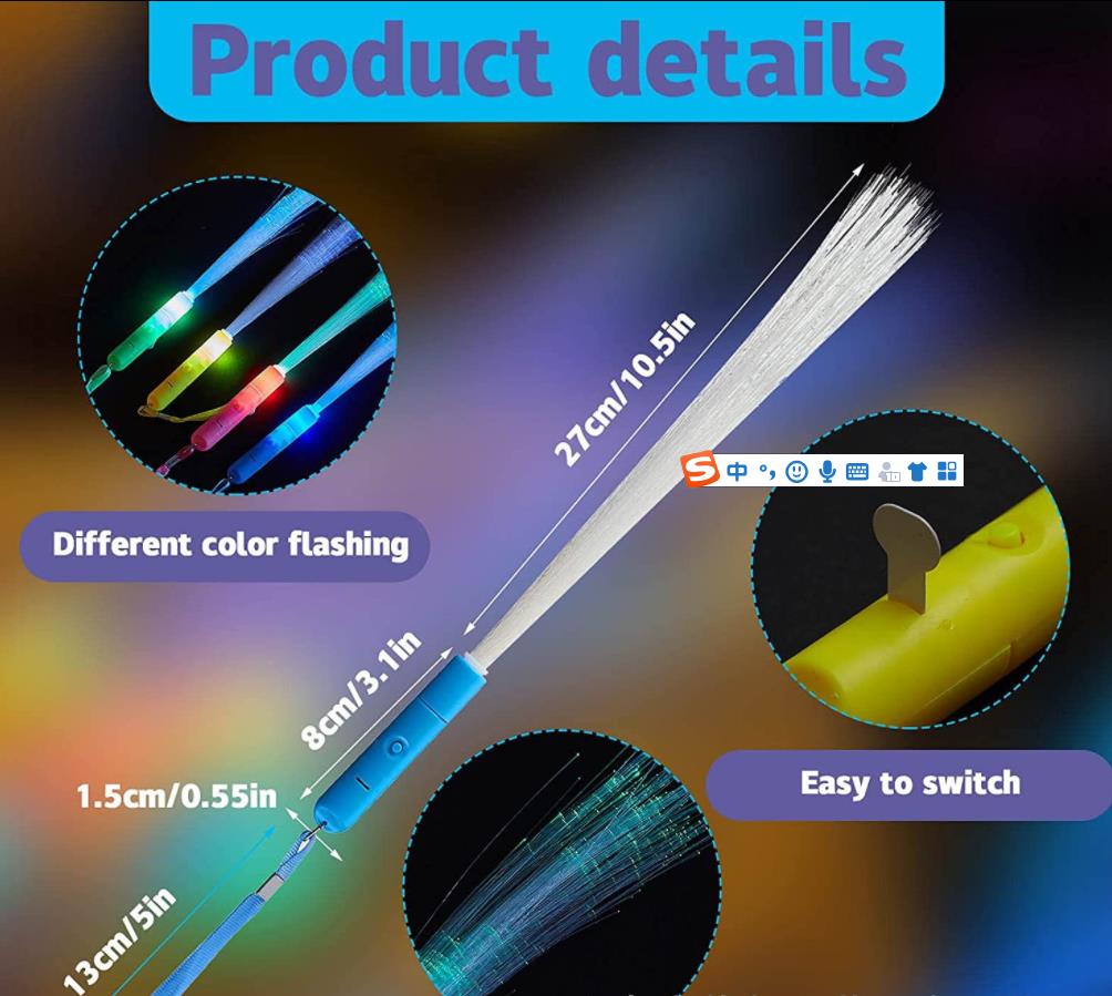 50pcs LED Light Up Fiber Optic Wands Glow Sticks Flashing Concert Rave Party Birthday Favors Christmas Goodie Fillers