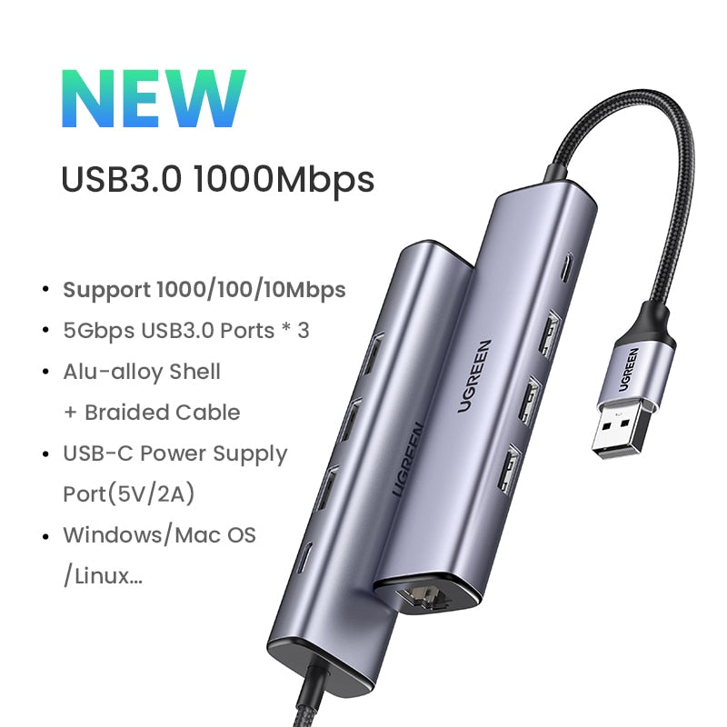 UGREEN USB C Ethernet HUB USB3.0 1000Mbps Gigabit Network Card for Laptop PC Nintendo Switch USB Ethernet Adapter USB to RJ45
