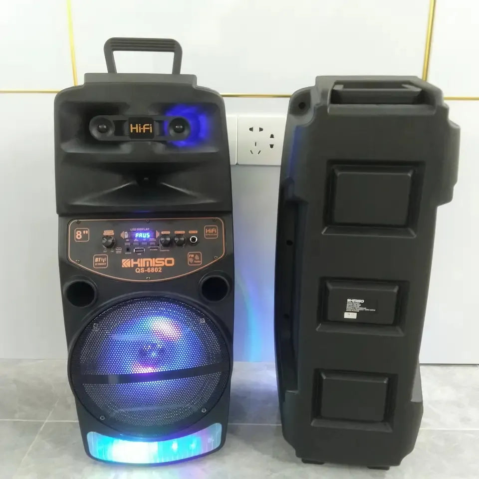 KIMISO QS-6802 8 Inch Outdoor Portable Speakers Karaoke DJ Speaker System With LED Light Wireless BlueTooth Speakers 2000W Peak