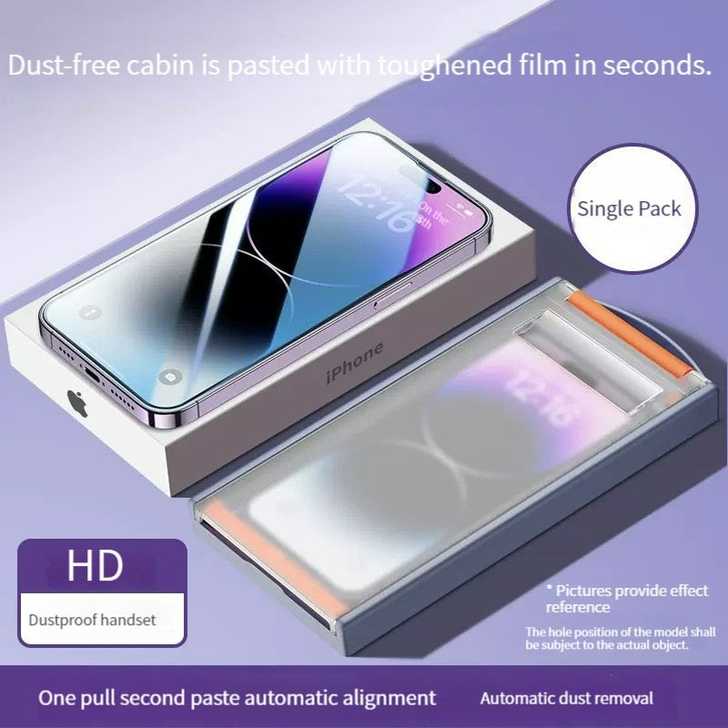 Dustproof Peep Proof Easy To Stick Tempered Glass Film With Roller Dust-free Cabin For iPhone 14 13 12 Pro Max Protective Film