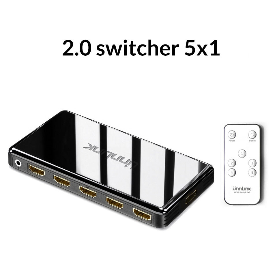 Unnlink HDMI Switch 3x1 5x1 4K@60Hz 4:4:4 HDCP 2.2 HDR for Smart LED TV MI Box3 PS3 PS4 Pro