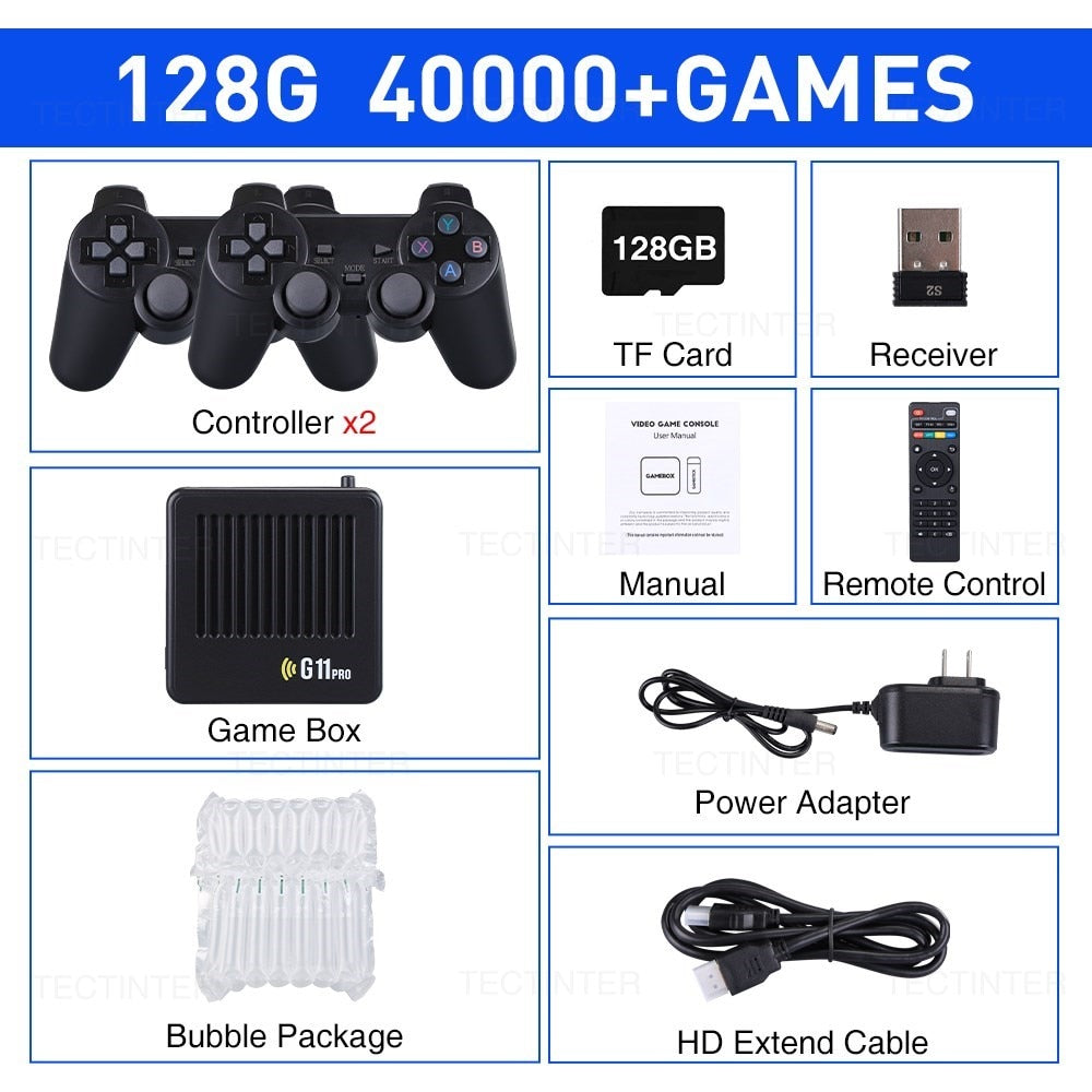 G11 Pro Game Box 4K HD TV Game Stick لعبة فيديو وحدة تحكم 128G بنيت في 40000+ ألعاب ريترو 2.4G لوحة ألعاب لاسلكية لـ PS1/GBA/FC