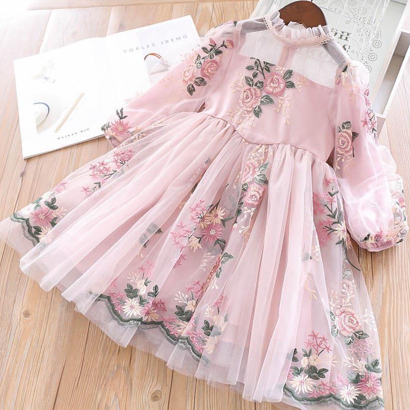 Fall Teens Girl Dresses For Child Floral Long Sleeve Gown Children Dresses Lace Flower Party Dress Vestido Infantil 3 to 8 Years