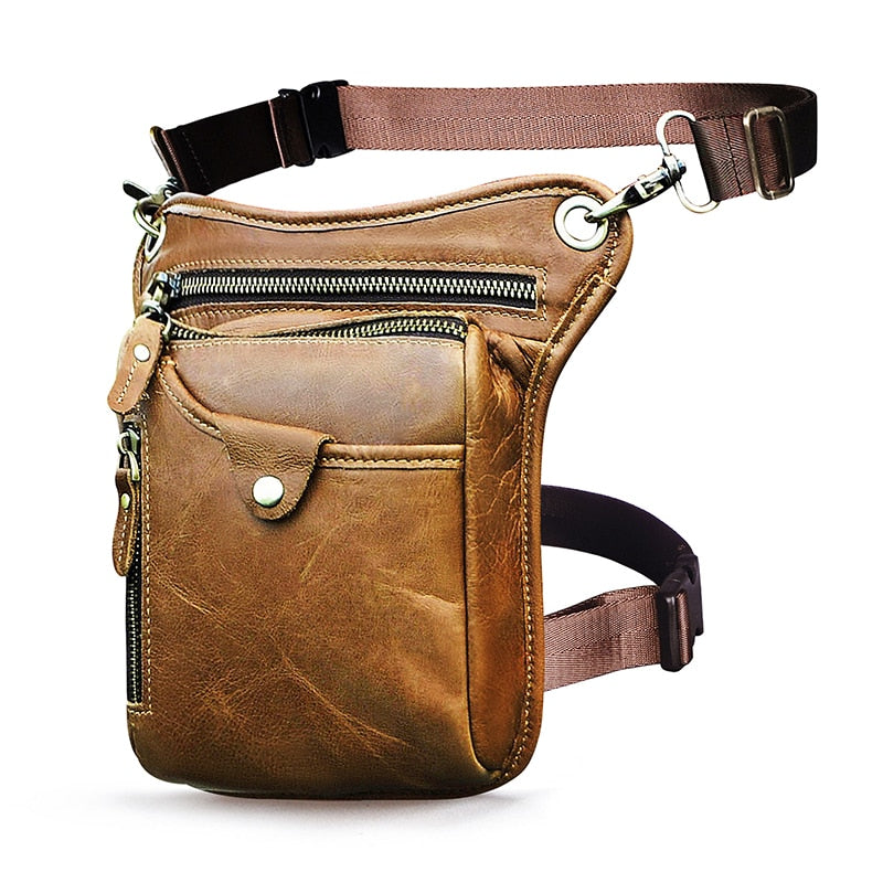 Genuine Leather Men Design Casual Brown Classic Shoulder Sling Bag Fashion Travel Fanny Waist Belt Pack Leg Bag 211-5-dc