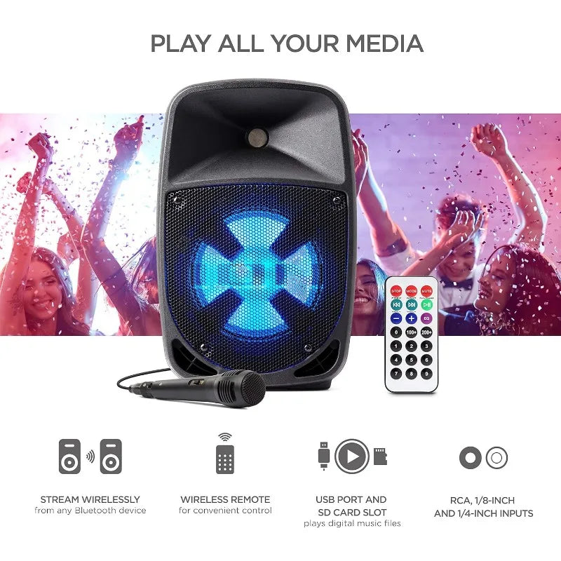 ION Audio Pro Glow 8 - 150W Wireless Bluetooth Speaker Portable PA System With Karaoke Microphone, Vocal Effects