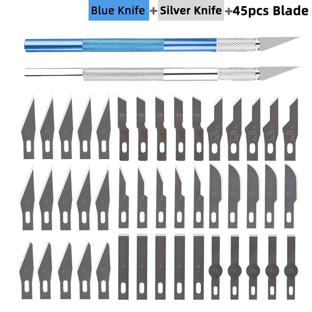 Non-Slip Metal Scalpel Knife Tools Kit Cutter Engraving Craft Knives +5/40/45pcs Blades Mobile Phone PCB DIY Repair Hand Tools