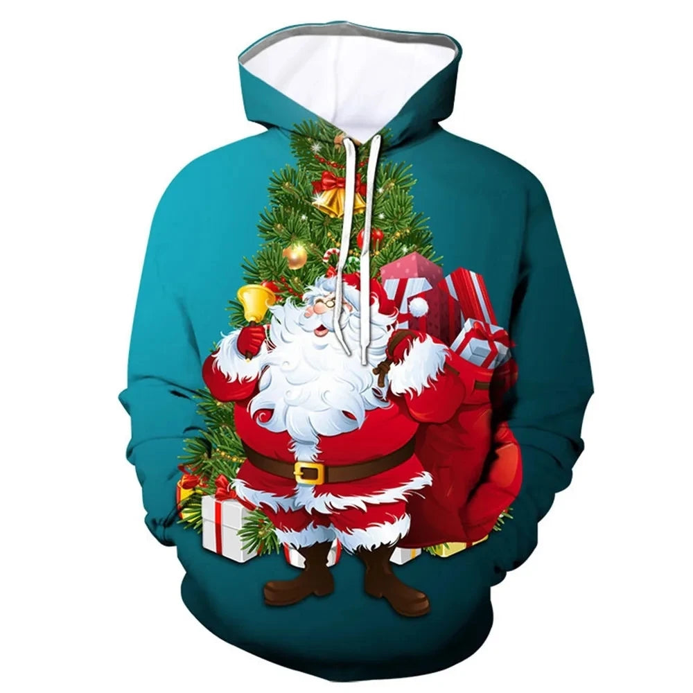 2024 Christmas tree Xmas Santa Snowman Claus Hoodie Men Autumn Winter 3D Print Pullover Sweatshirt