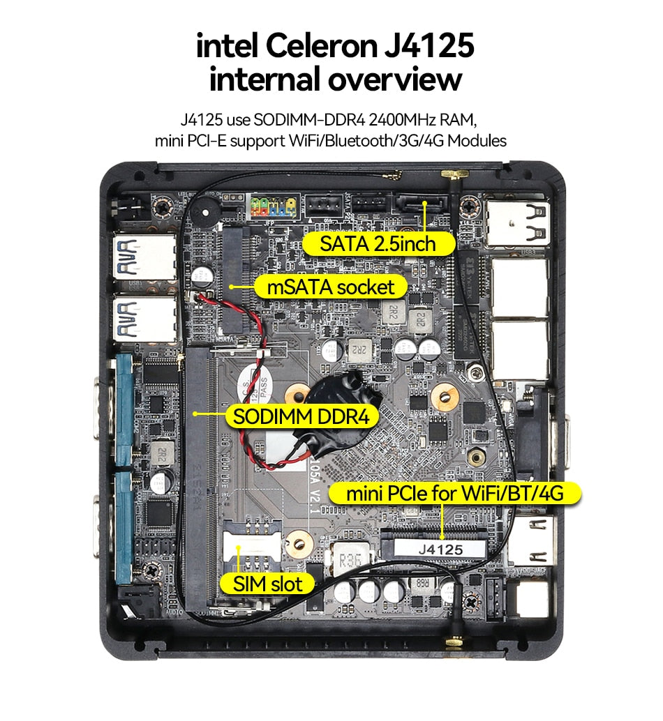 XCY كمبيوتر صغير بدون مروحة Intel Celeron J4125 2x GbE LAN 2x RS232 HDMI VGA يدعم WiFi 4G LTE Windows 10 Linux كمبيوتر صناعي