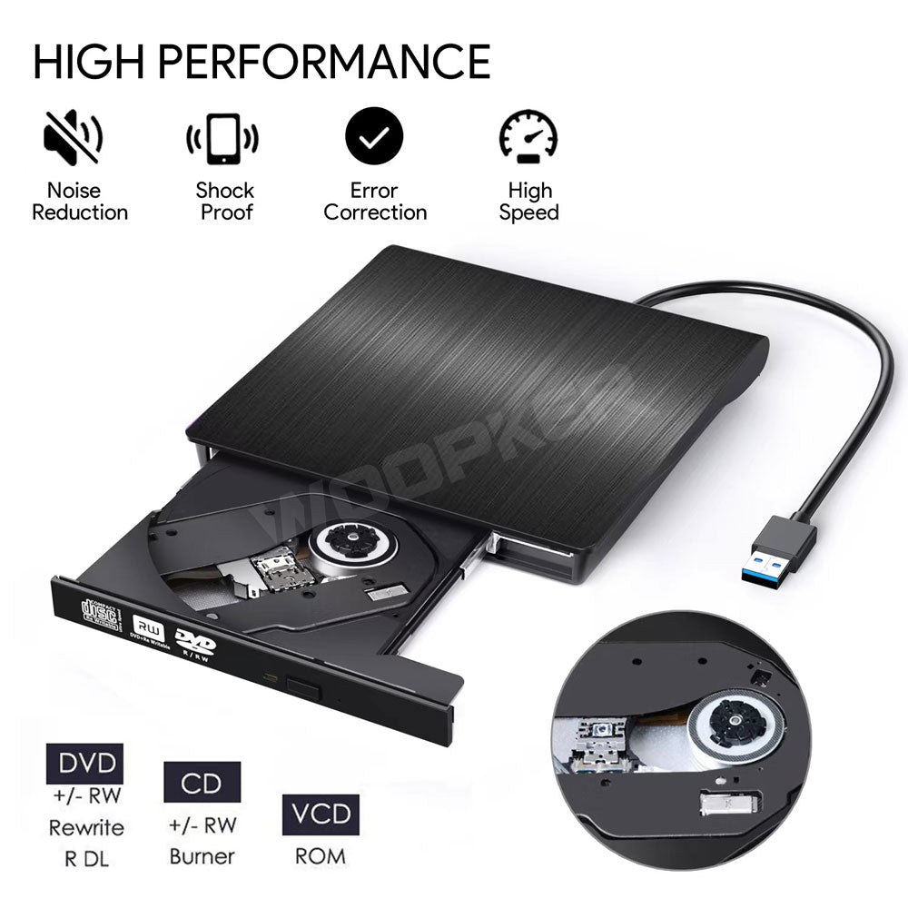 Woopker External DVD Player USB 3.0 Portable DVD RW Drive CD Burner  Compatible Laptop Desktop Windows Linux OS Apple Mac Black