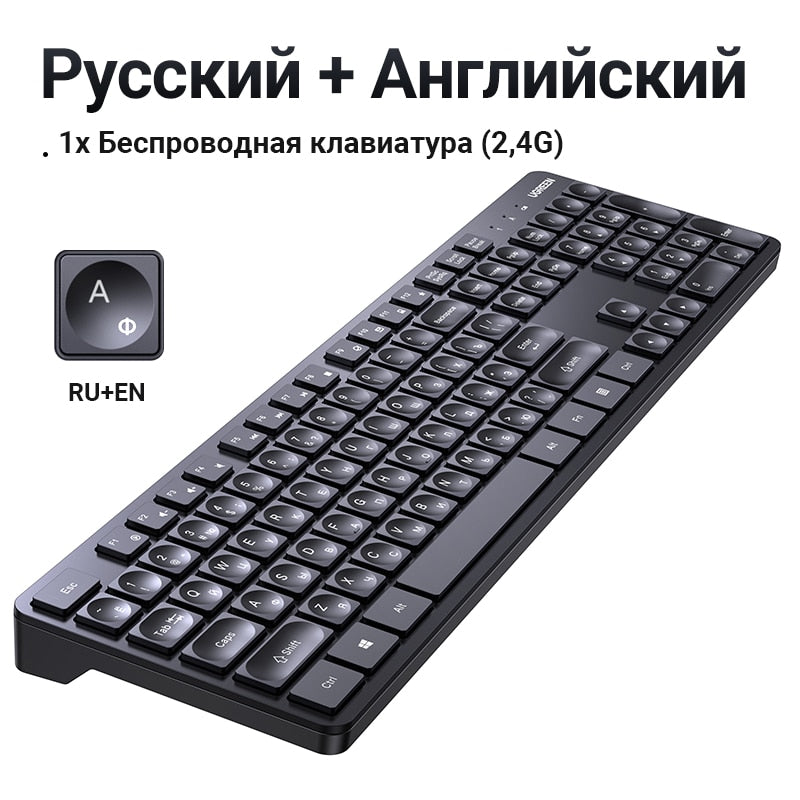 UGREEN Keyboard Mouse Wireless 2.4G English Russian Keycap For Work Office Gaming PC Accessories Mice Pads 104 Keycaps Keyboard