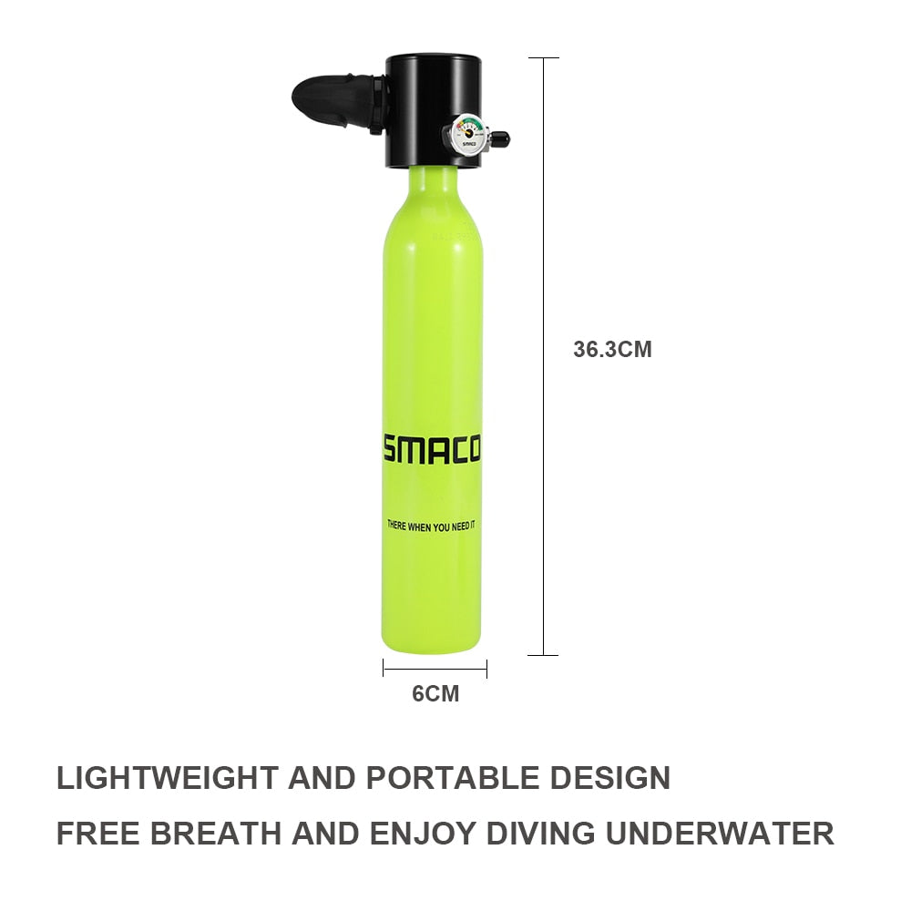 SMACO Mini Scuba Diving Tank Equipment, Dive Cylinder with 8 Minutes Capability, 0.5 Litre Capacity with Refillable Design