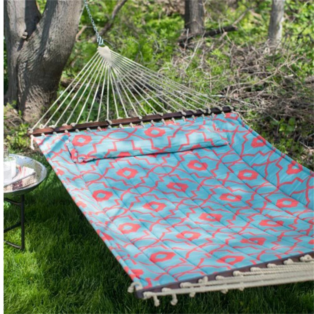 2 person hammock, coral and spa blue, product assembly size 145.65 feet long x 55 feet wide