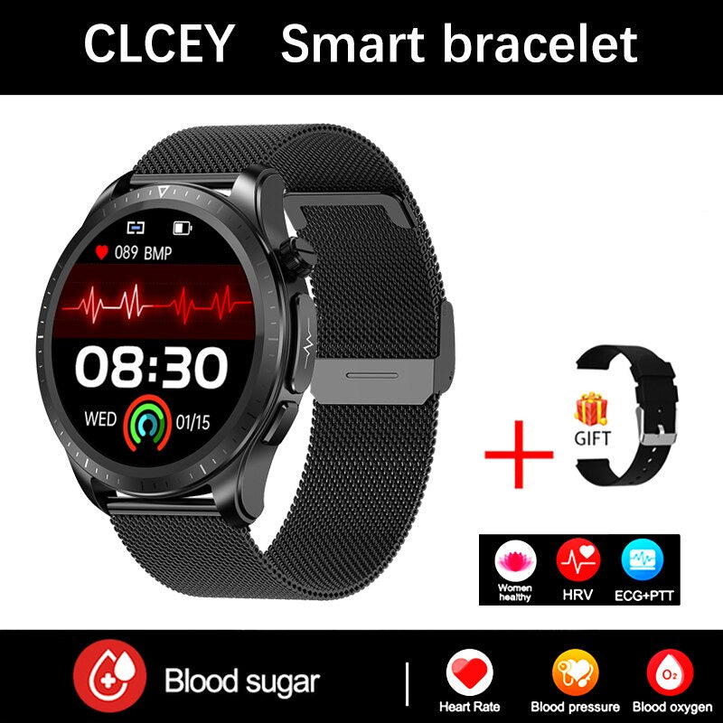 Men New ECG Blood Glucose 1.39 -inch 360*360 HD Touch Large -Screen ECG Smart watch ECG Monitoring Non -invasive Blood Glucose