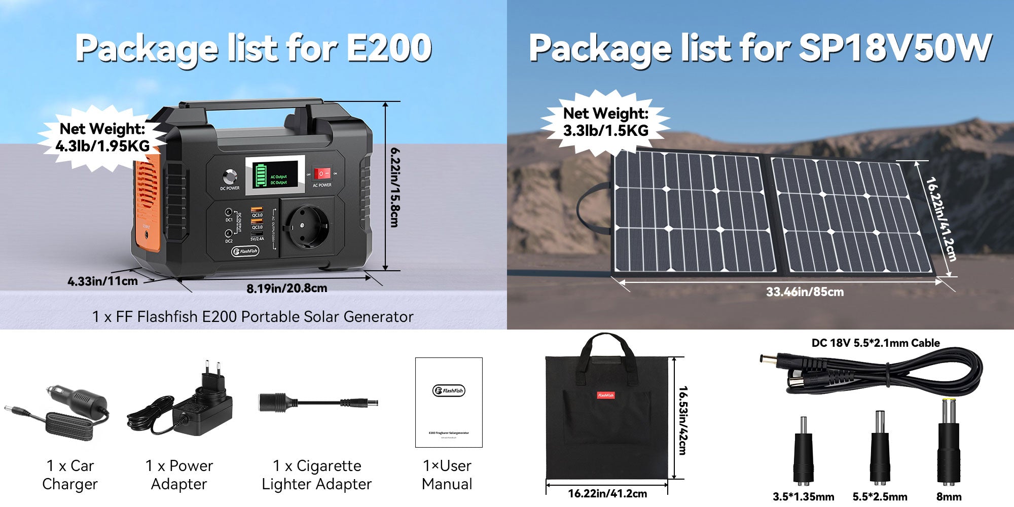 FF Flashfish E200 Rechargeable Portable Power Station 200W 151Wh Solar Generator with Solar Panel 50W Battery Complete Kit Set