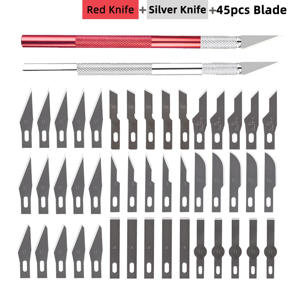 Non-Slip Metal Scalpel Knife Tools Kit Cutter Engraving Craft Knives +5/40/45pcs Blades Mobile Phone PCB DIY Repair Hand Tools