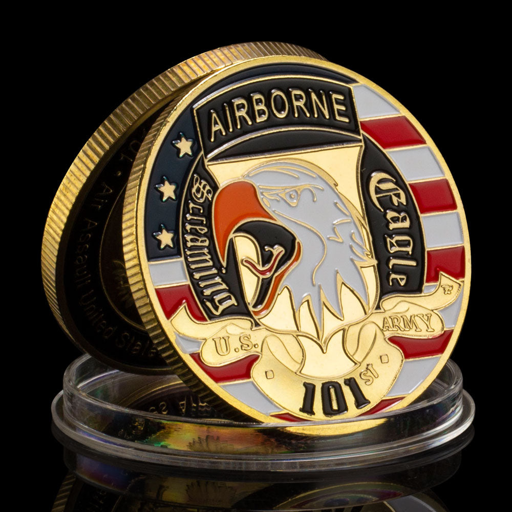 101st الفرقة المحمولة جوا تذكارية مقتنيات الجيش الأمريكي مطلية بالذهب عملة تذكارية التحدي عملة عسكرية