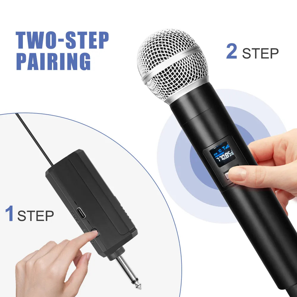 Wireless Karaoke Microphone Professional UHF Cordless Dynamic Mic with Rechargeable Receiver for Voice Amplifier PA System Party