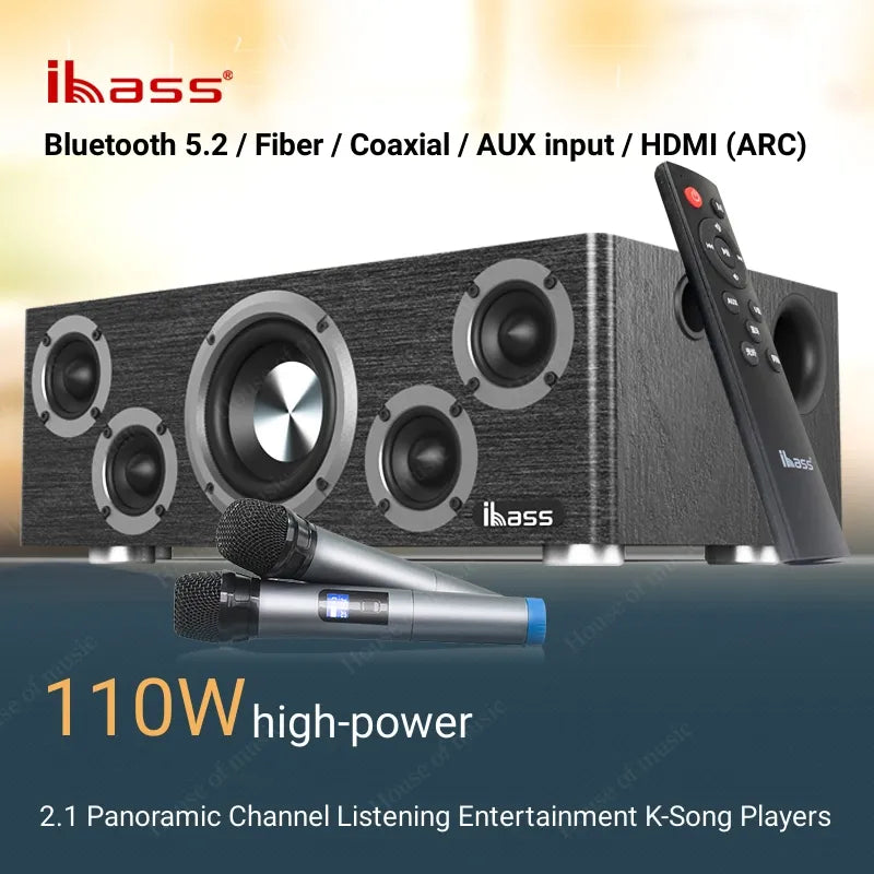 Ibass 110W High-power Professional Home Theater Karaoke Bluetooth Speakers Echo Wall Power Amplifier Hi-Fi Speakers Deep Bass