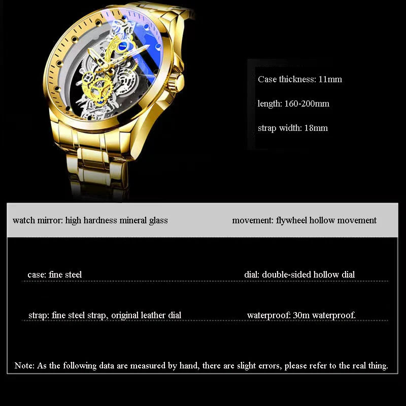 New 2023 Hollow Men Watch Automatic quartz Watch Gold Skeleton Vintage Man Watch Mens Watches Top Brand Luxury