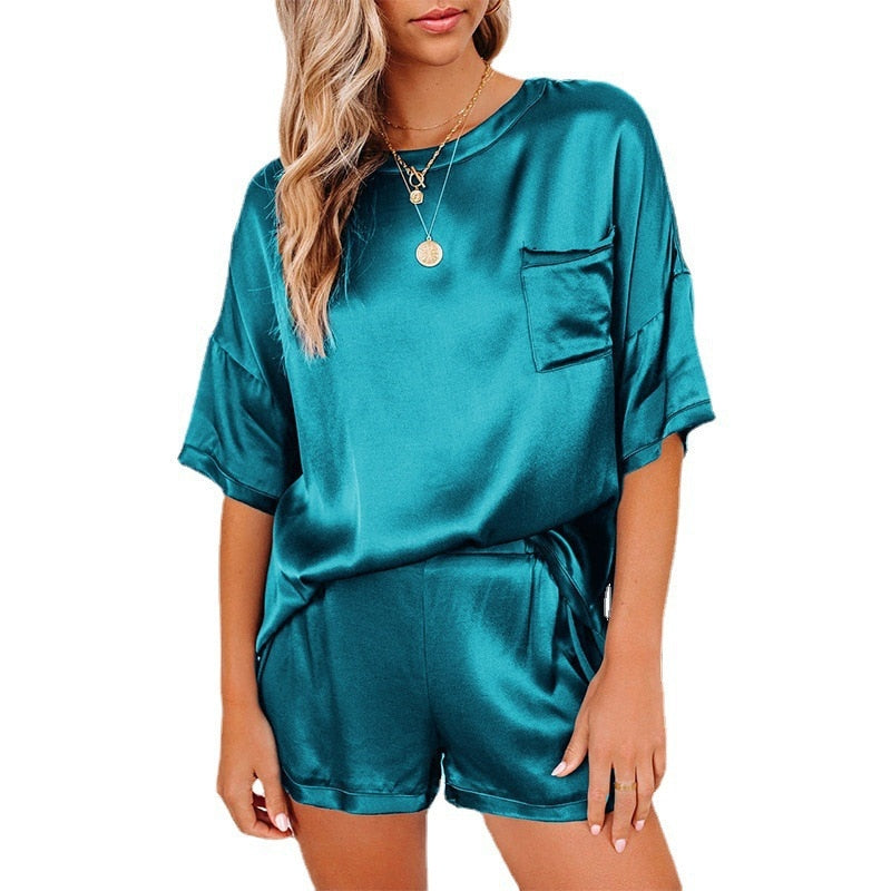 2023 Summer Satin Pajamas Set Women Imitated Silk Pajamas Sexy Silk Sleepwear Homewear Female Loose Lounge Wear Sets Pjs Women