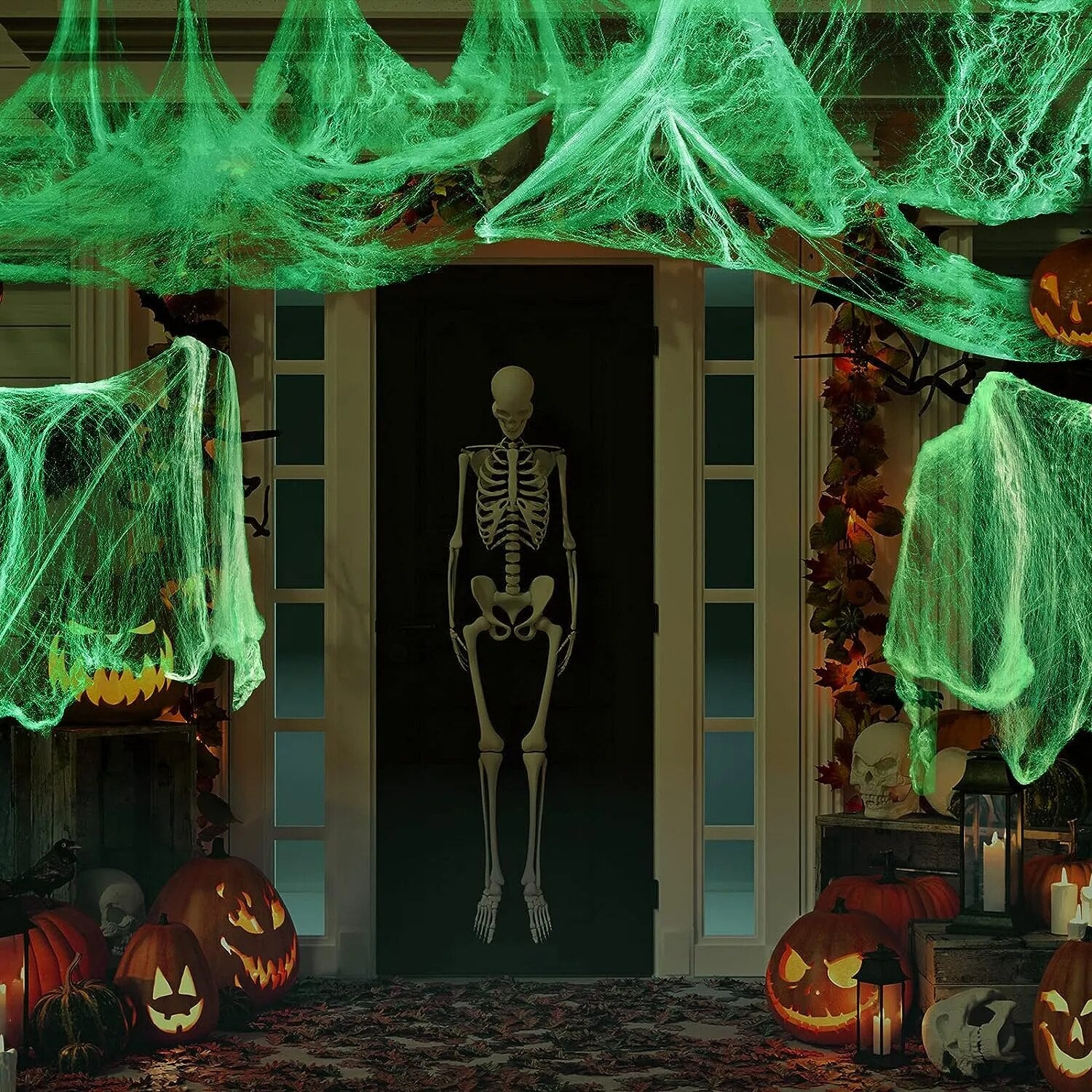 Glow in The Dark Spider Webs and Fake Spiders White Stretch Cobwebs for Halloween Indoor Outdoor Horror Decoration Prop